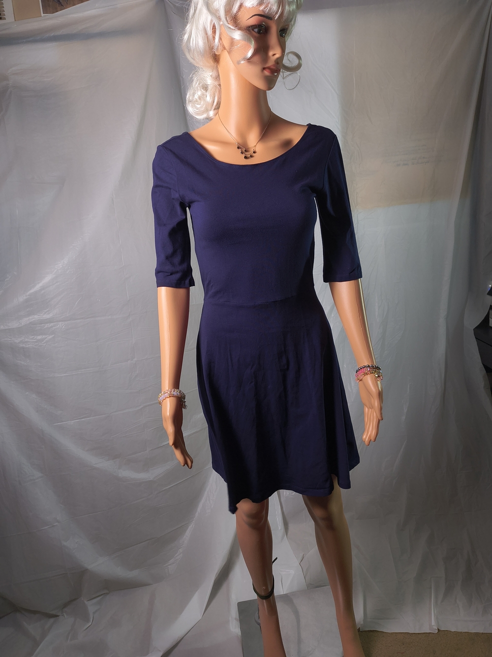 Garage Navy Blue Scoop Neck Cutout Back Fit & Flare Dress Women's M